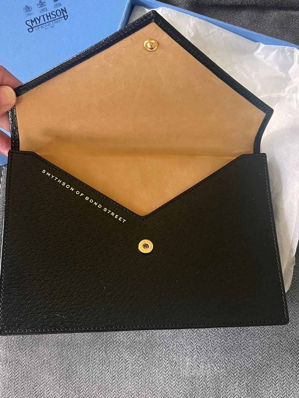 Smythson Black Leather 'Photographs' Envelope Card Holder
